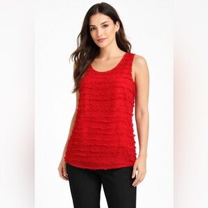 Halogen Red Eyelash Fringe Chiffon Sleeveless Top Blouse Size Large Valentine’s